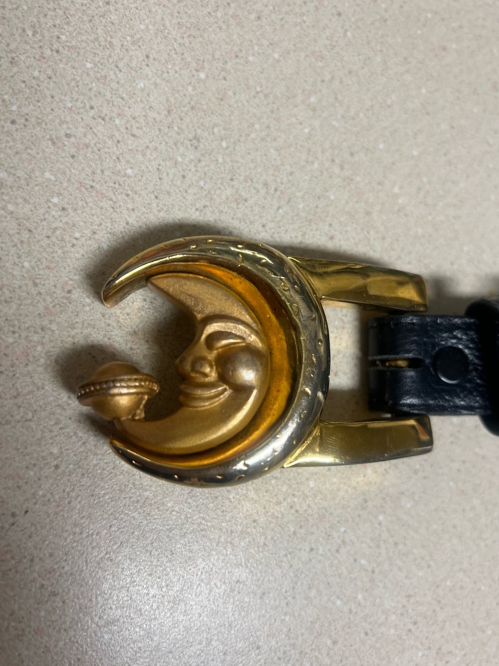 Vintage Vicenza Italian Leather Belt Gold Moon Buckle Black Size 32